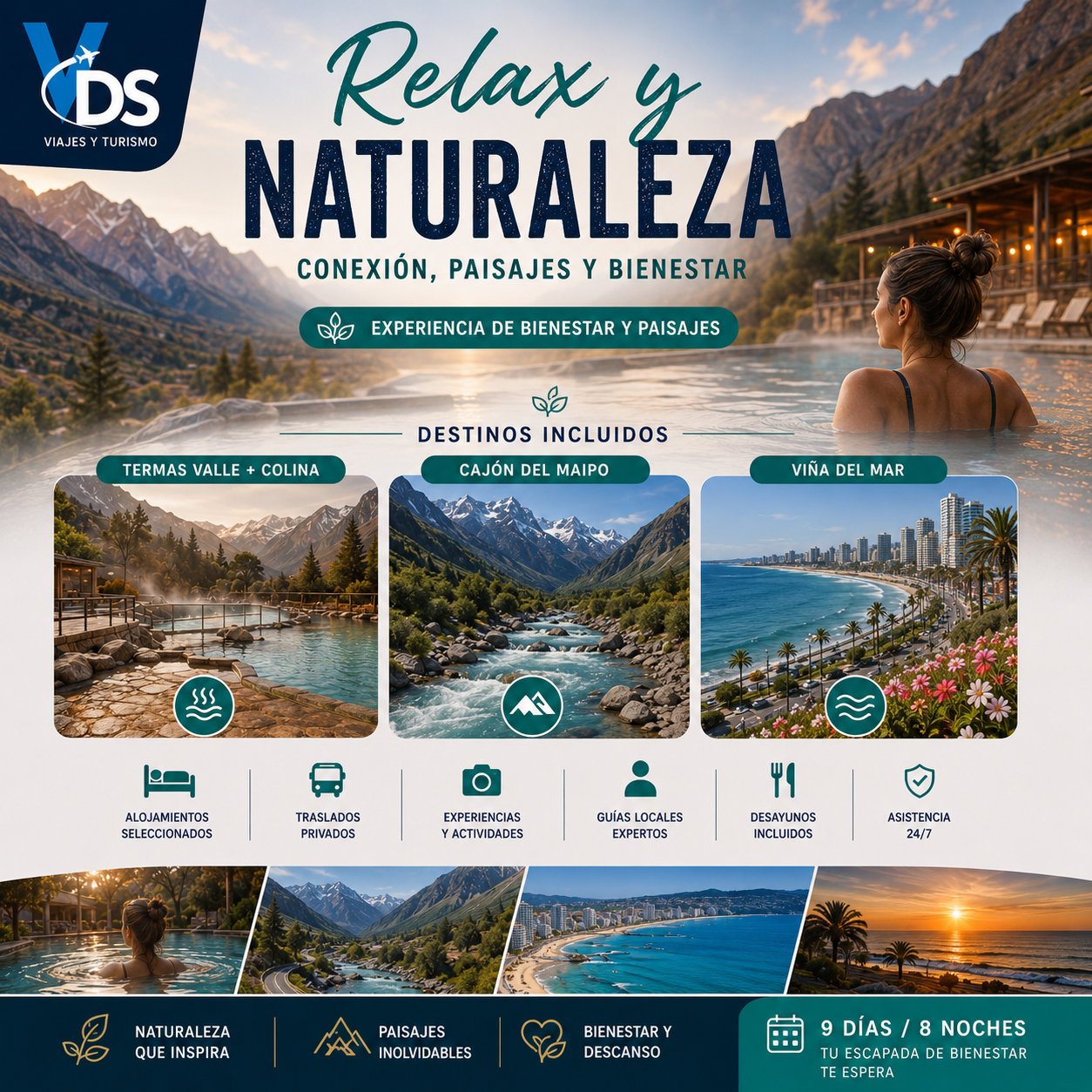 Flyer Paquete Relax y naturaleza conexión, paisajes y bienestar