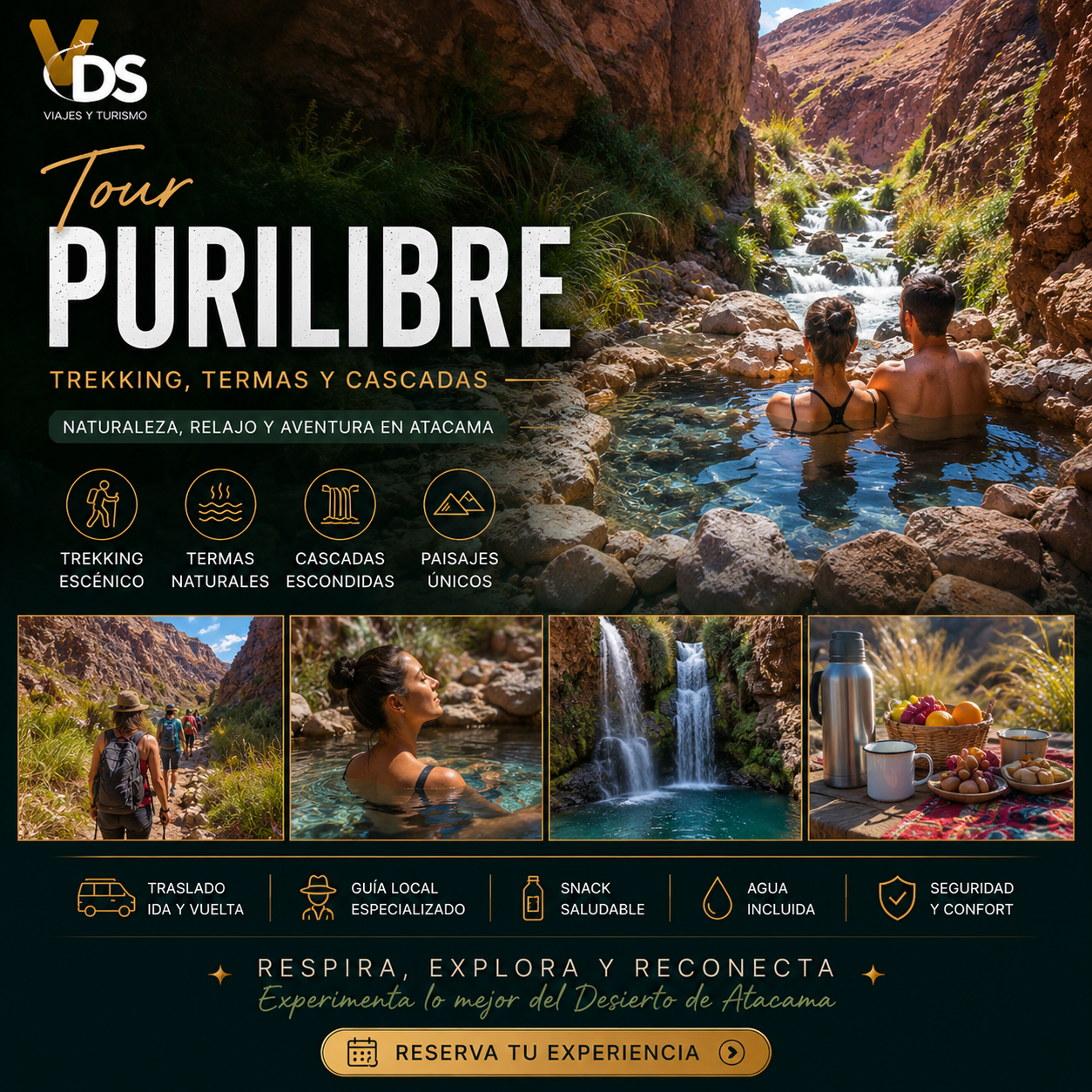 Flyer Purilibre ex Trekking Termas y Cascada