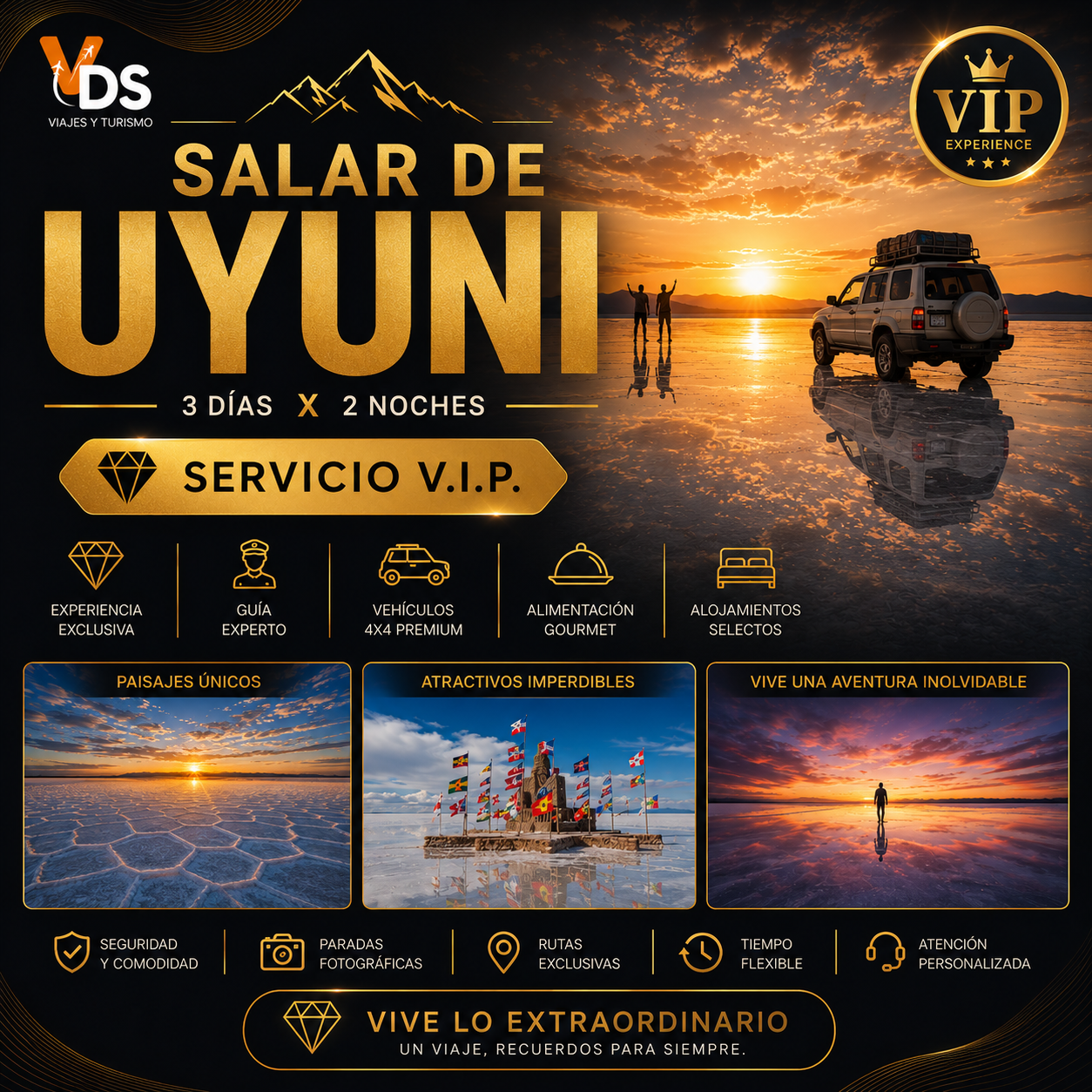 Flyer Salar de Uyuni x 3 días x 2 noches. Servicio V.I.P.