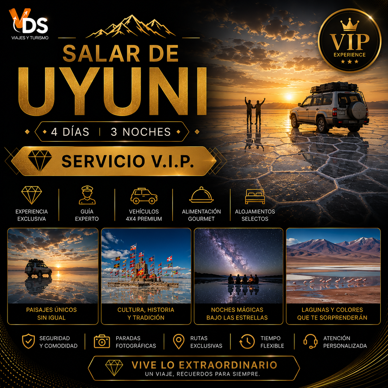 Flyer Salar de Uyuni x 4 días x 3 noches. Servicio V.I.P